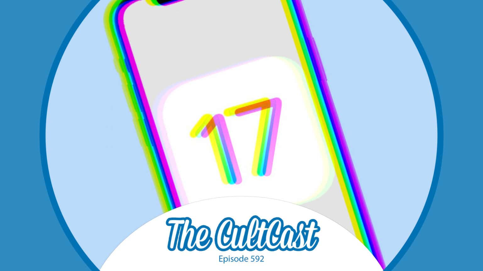 iOS 17 mockup and The CultCast logo