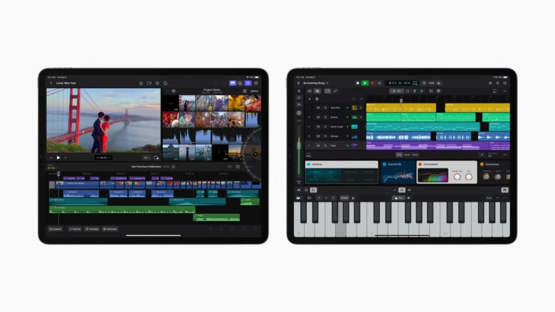 Final Cut Pro, left, and Logic Pro are finally coming to iPads.