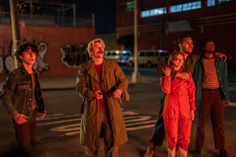 Episode 3. Wyatt Oleff, Max Milner and Alexandra Doke in "City on Fire," premiering May 12, 2023 on Apple TV+.