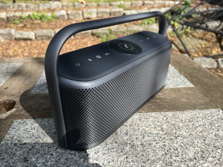Though it weights just over 4 pounds, the speaker is easy enough to carry around.