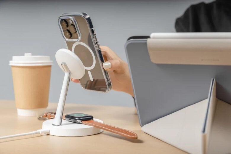 This magnetic wireless charging stand powers up four Apple devices at once.