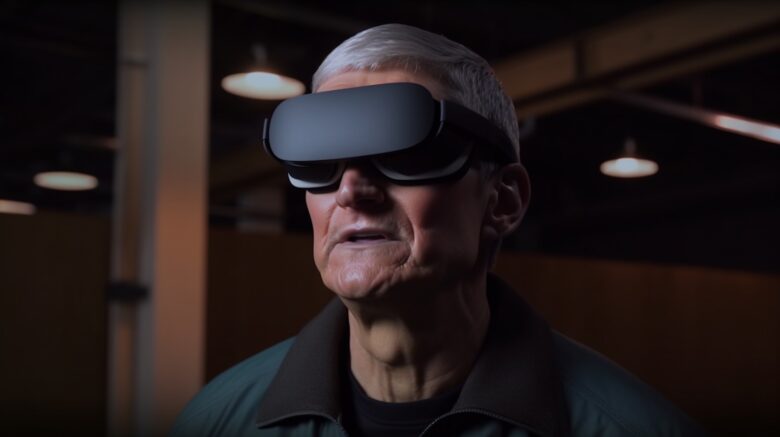 AI-generated image showing Tim Cook wearing an Apple-branded VR headset.