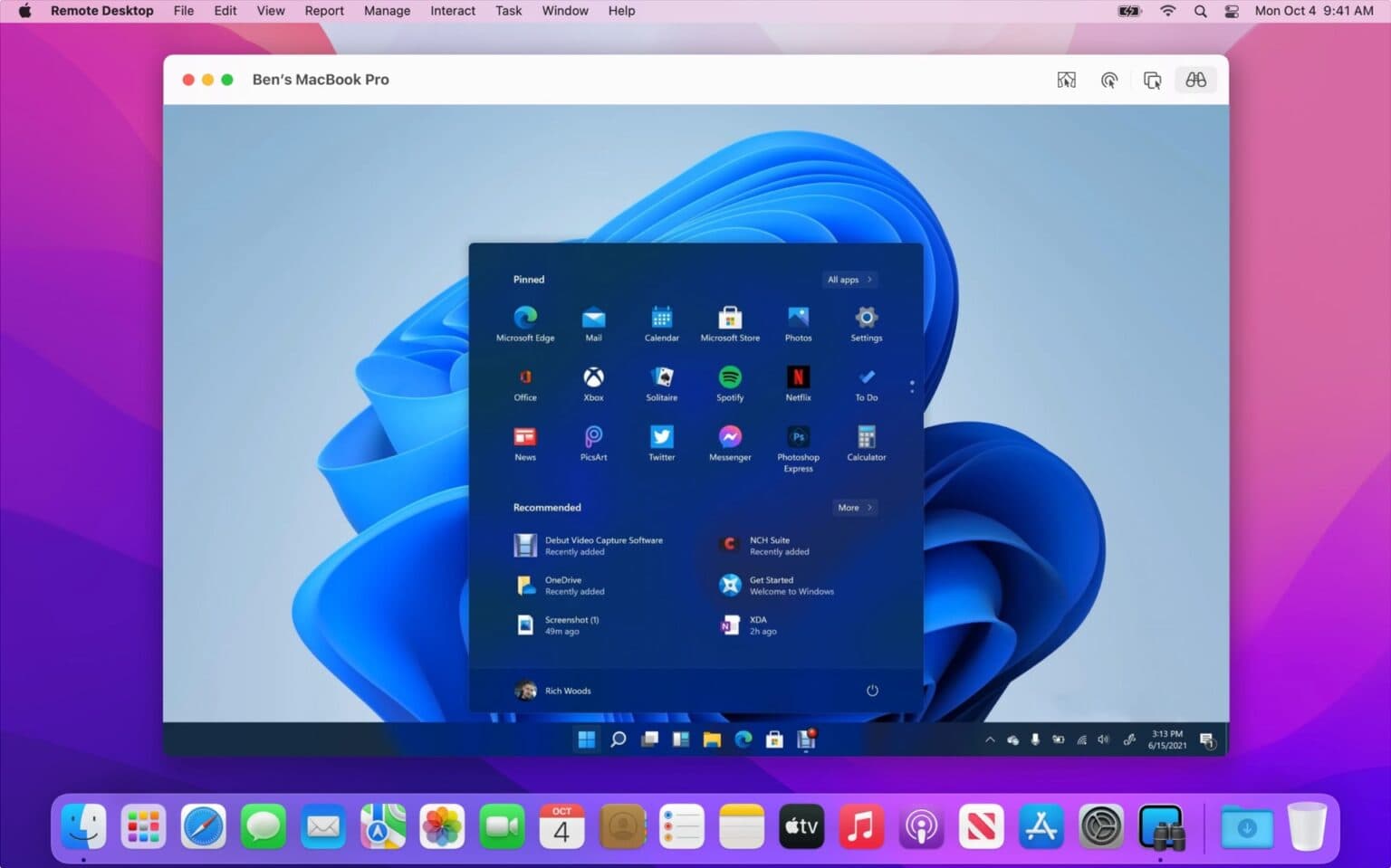 Windows 11 in a macOS Remote Desktop