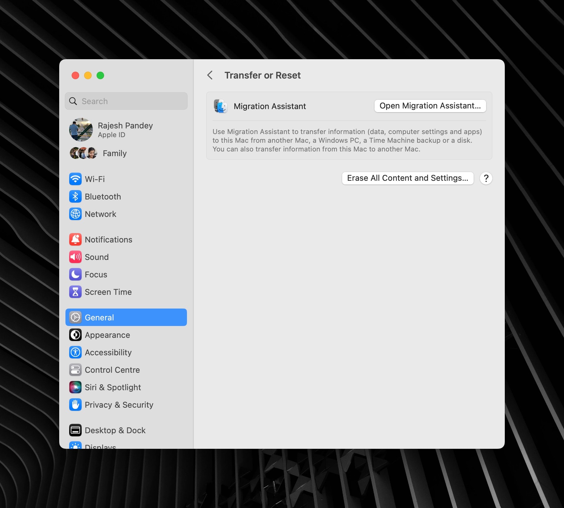 The Reset your Mac option is tucked inside the System settings menu.