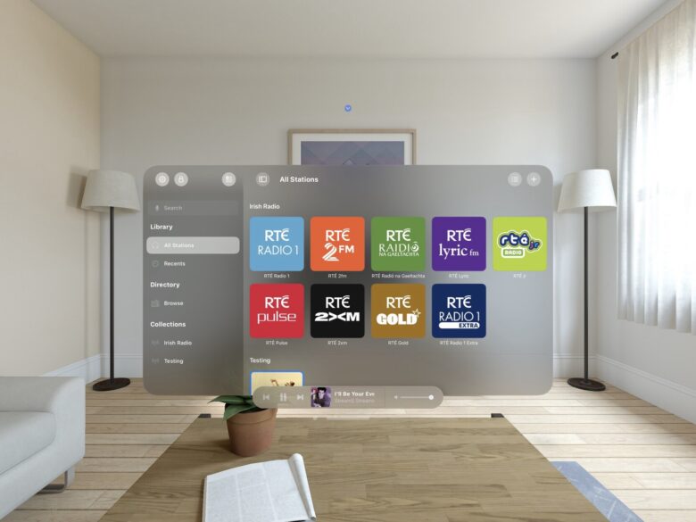 Broadcasts running in the Vision Pro simulated living room