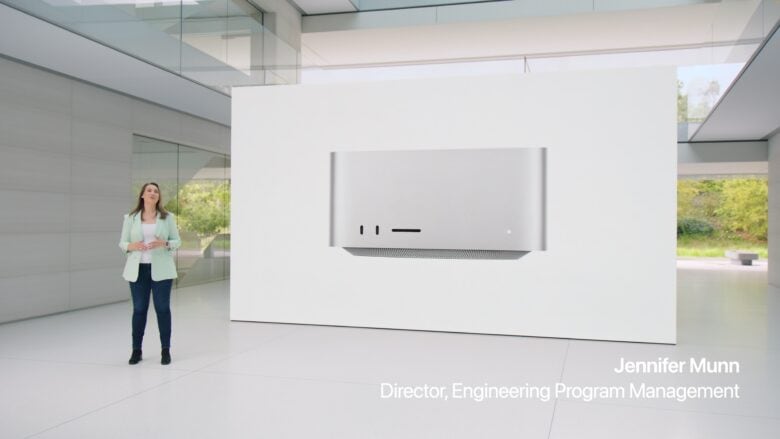 Screenshot of Apple introducing the new Mac Studio at WWDC23.