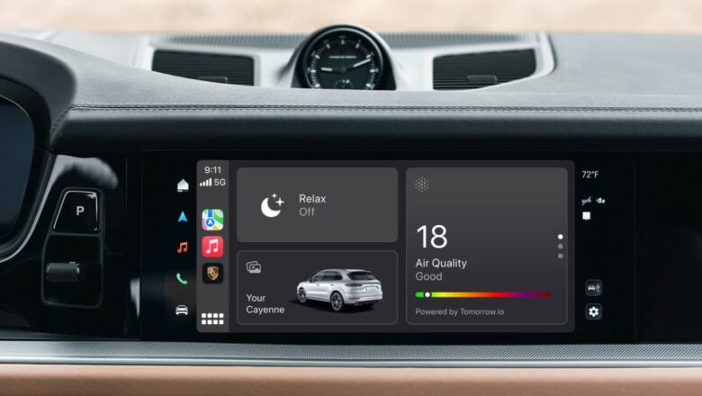 This image and the ones below show aspects of the My Porsche App surfaces in CarPlay.