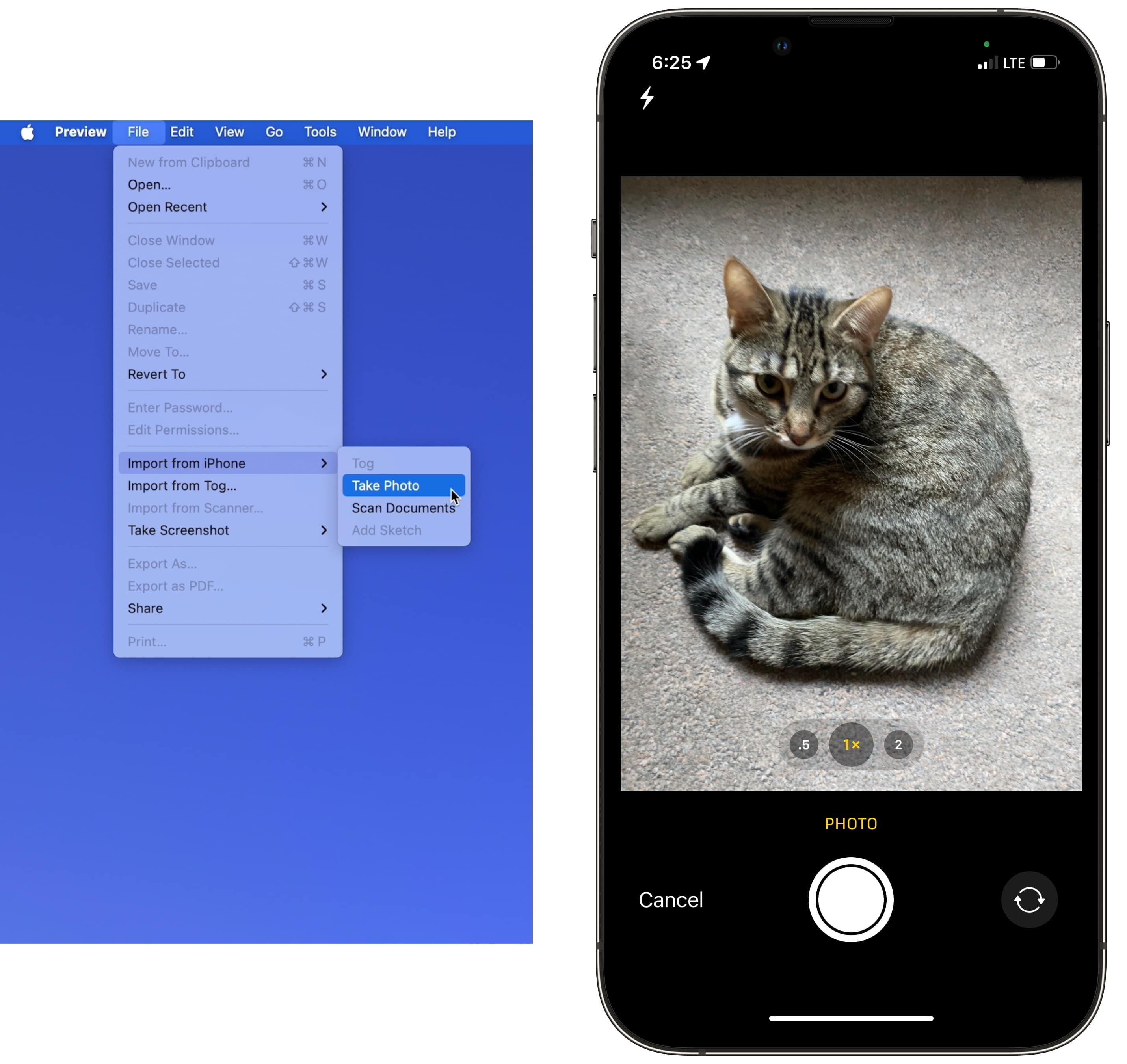 Left: Import from iPhone on a Mac. Right: Taking a picture on iPhone.