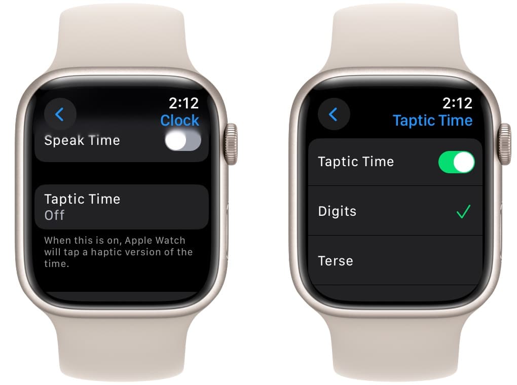 Turning on Taptic Time in Apple Watch Settings