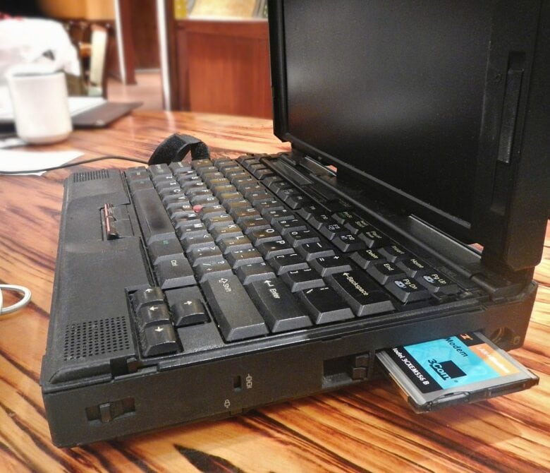 PC card sticking out of a ThinkPad laptop