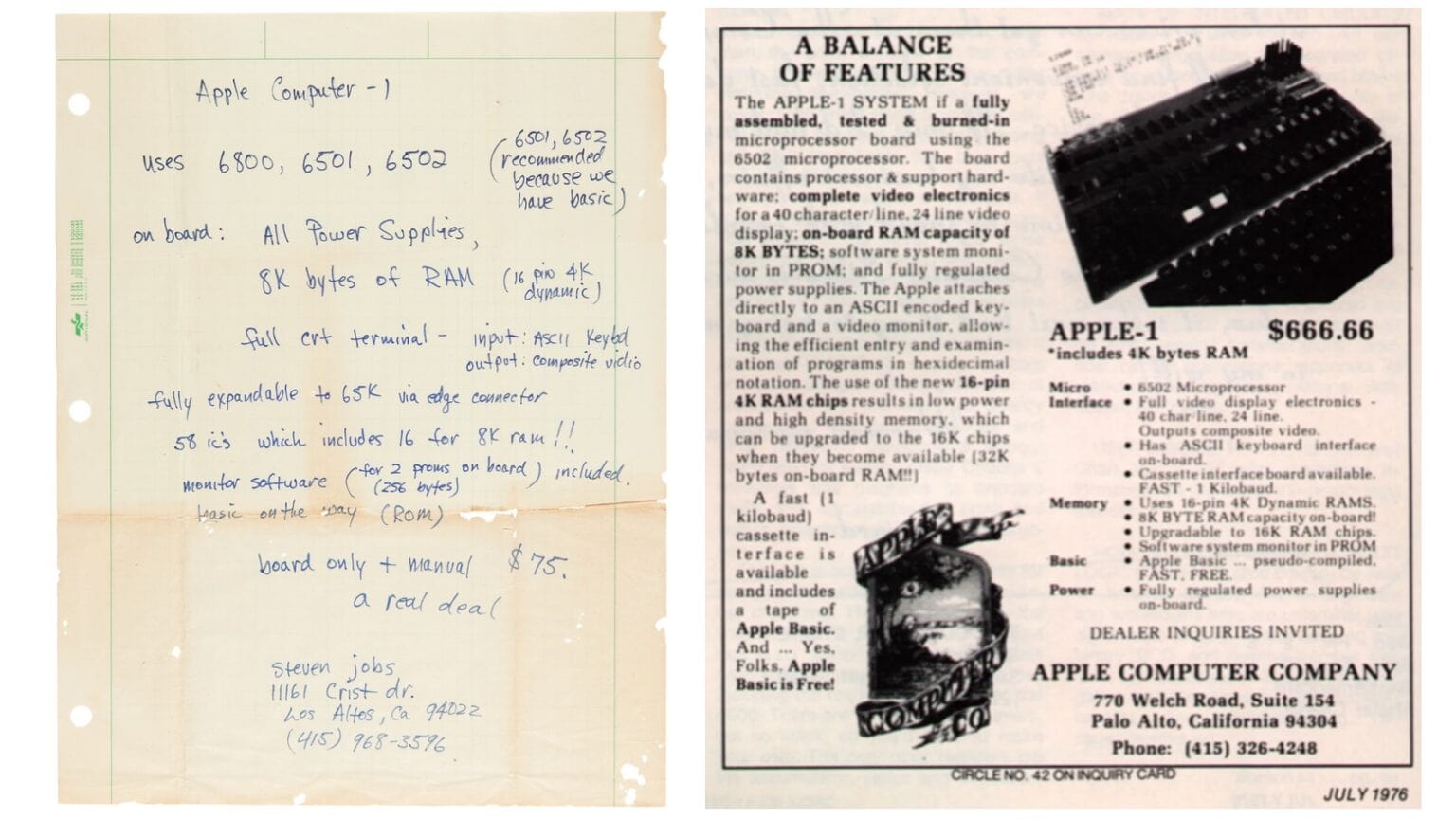 Apple-1 handwritten ad by Steve Jobs