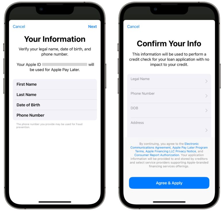 Entering in personal information for Apple Pay Later application