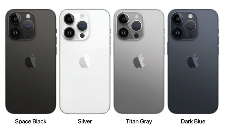 iPhone 15 in Space Black, Silver, Titan Gray and Dark Blue