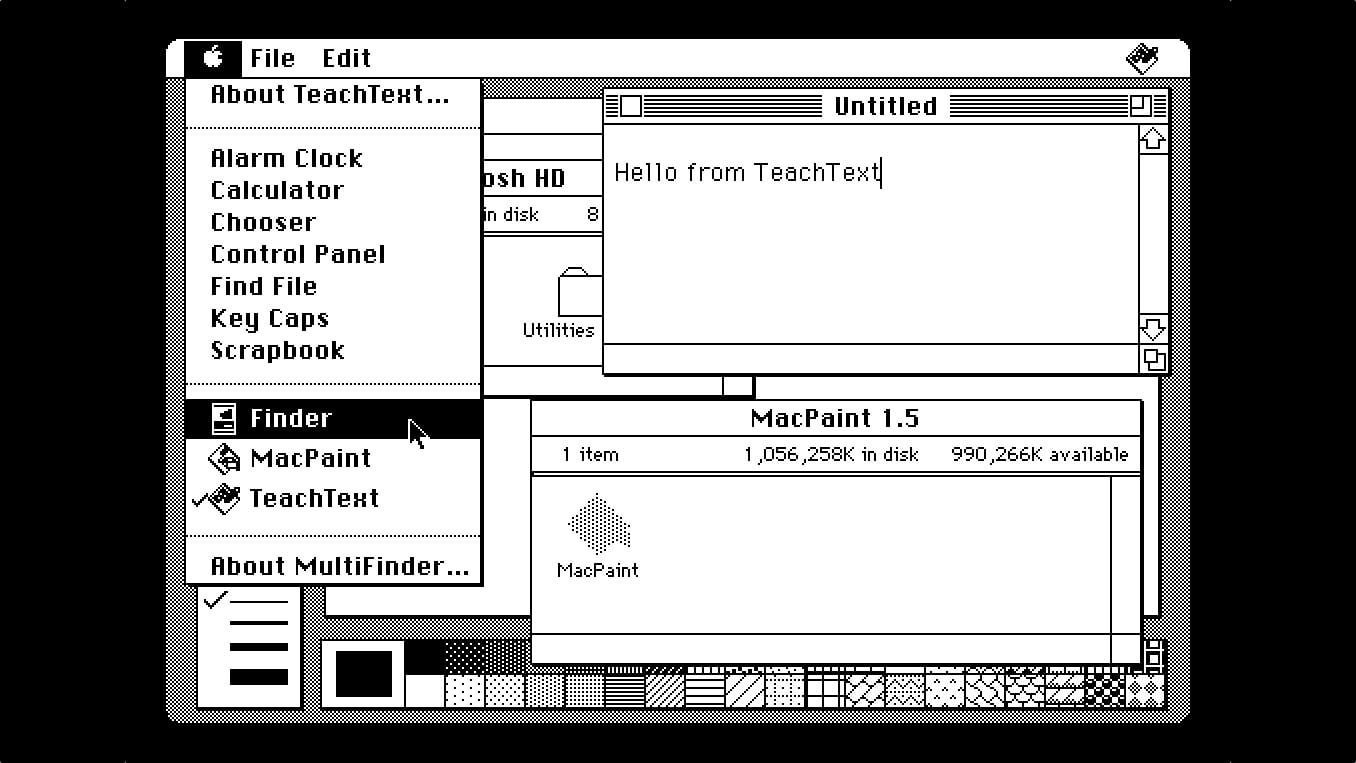 MultiFinder running on the Macintosh