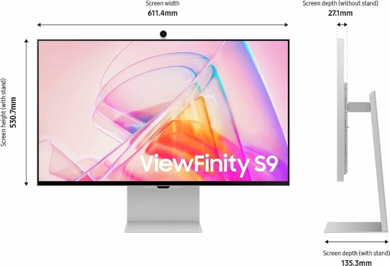 Unlike Studio Display, Samsung's 5K monitor comes with a tilt- and height-adjustable stand.
