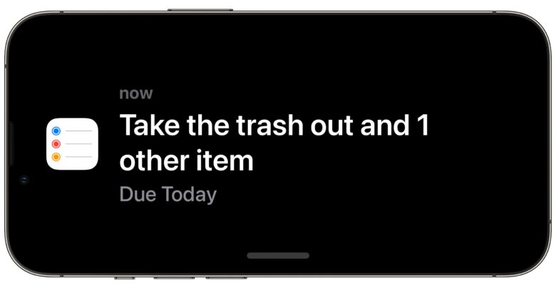 Standby showing a notification for Reminders: “Take the trash out and 1 other item”