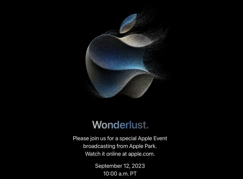 The invitation to the Wonderlust special Apple Event, set for 10 a.m. Pacific on September 12, 2023.
