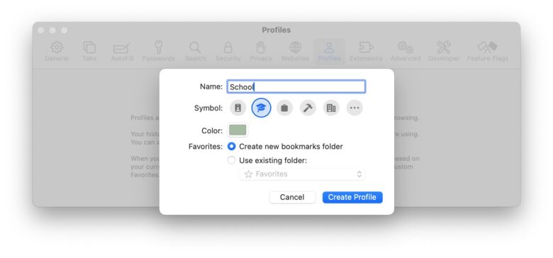 Create a browsing profile in Safari