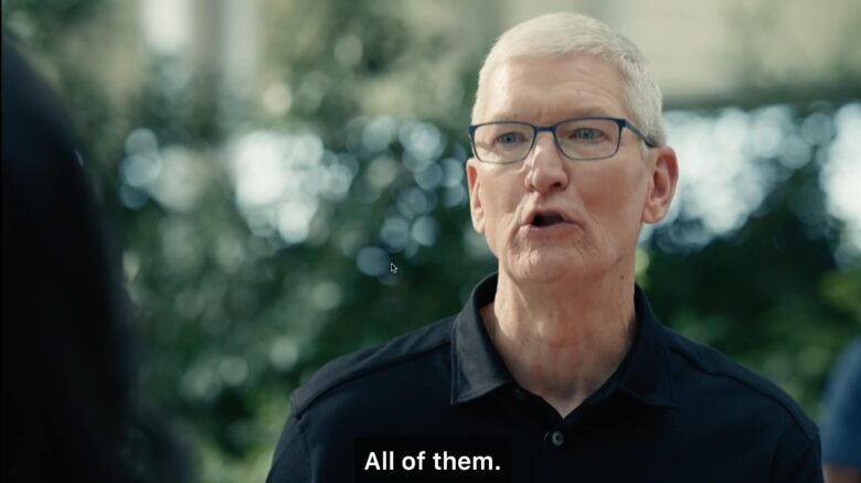 Tim Cook says "all of them" when asked about one of Apple's environmental initiatives in a spoof video starring Olivia Spencer as Mother Nature.