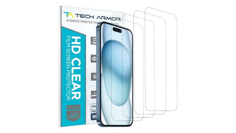 The Tech Armor HD Clear Film is the best ultra-thin screen protector for iPhone 15.