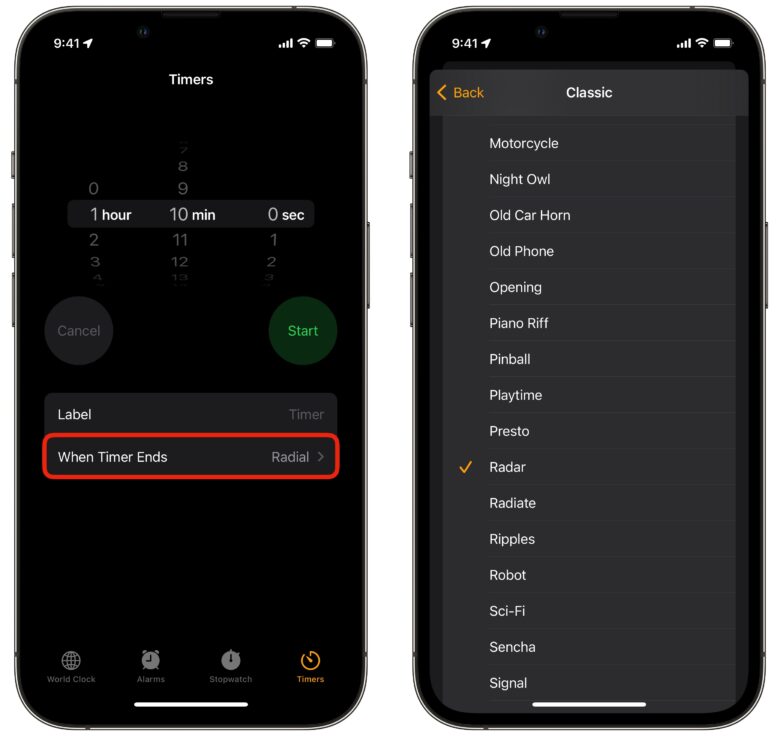 Setting the Timer sound in the Clock app