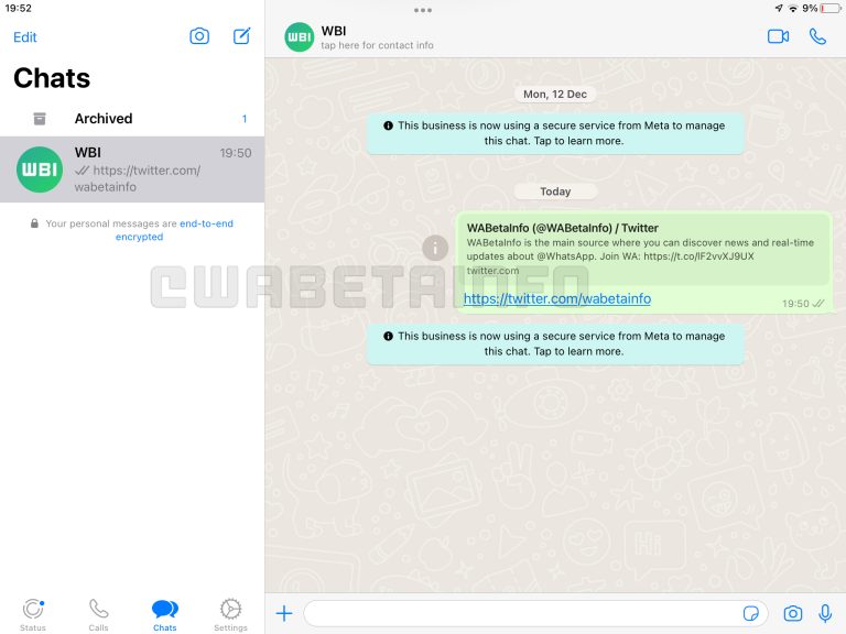 WhatsApp's beta app for iPad