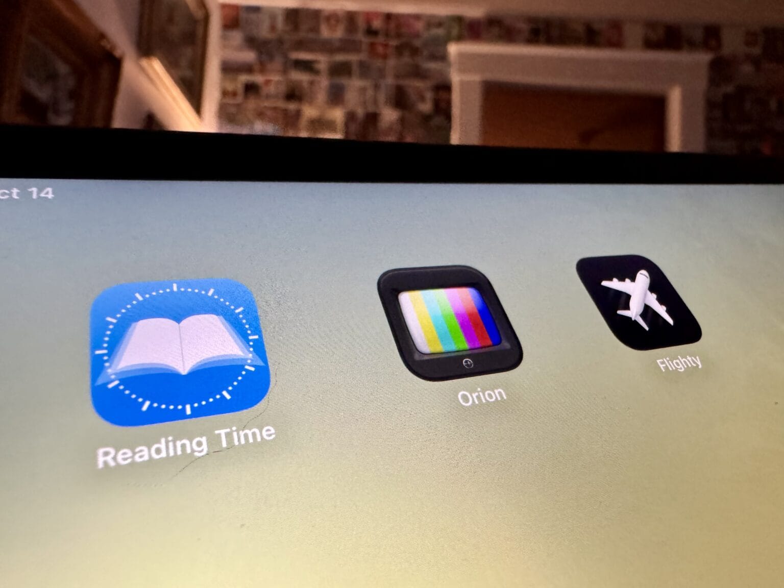 iPad screen showing three apps: Flighty, Reading Time and Orion.