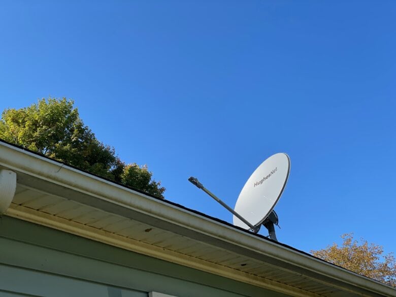 HughesNet satellite on a roof.