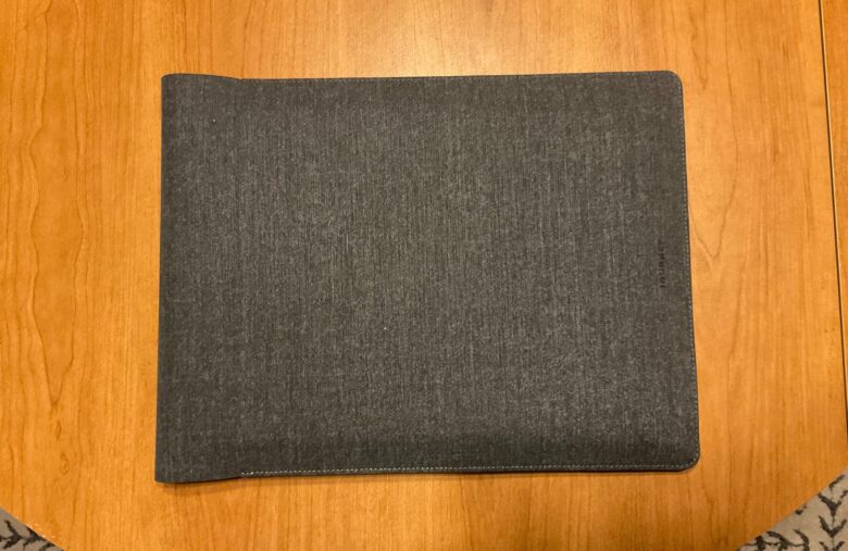 One side is textured, the other smooth. The smooth one serves as the desk mat/mouse pad. 