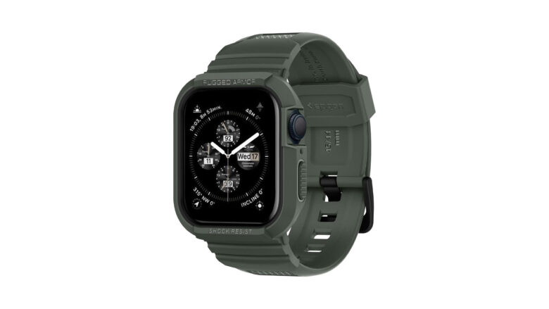The Spigen Rugged Armor Pro is the most rugged band for Apple Watch. It combines a band and case into one for all-around Apple Watch protection.