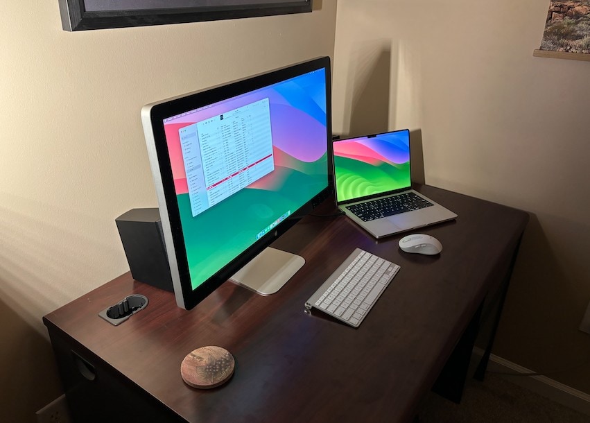 Setup with MacBook Pro and Cinema Display.