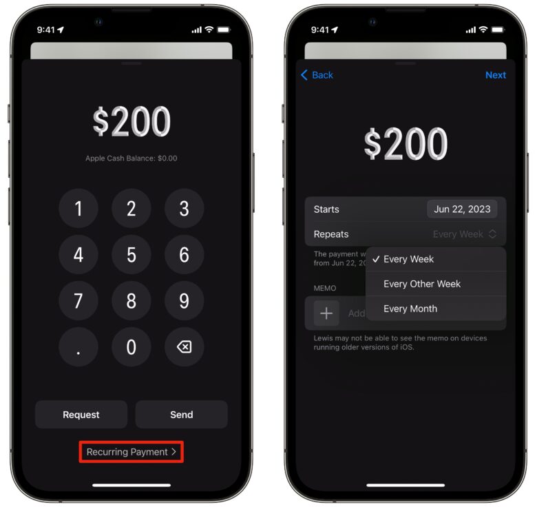 Set up a recurring Apple Cash payment