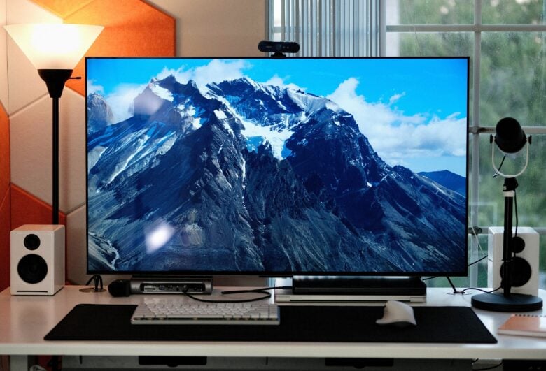 Setups with two MacBook pros and an LG smart TV