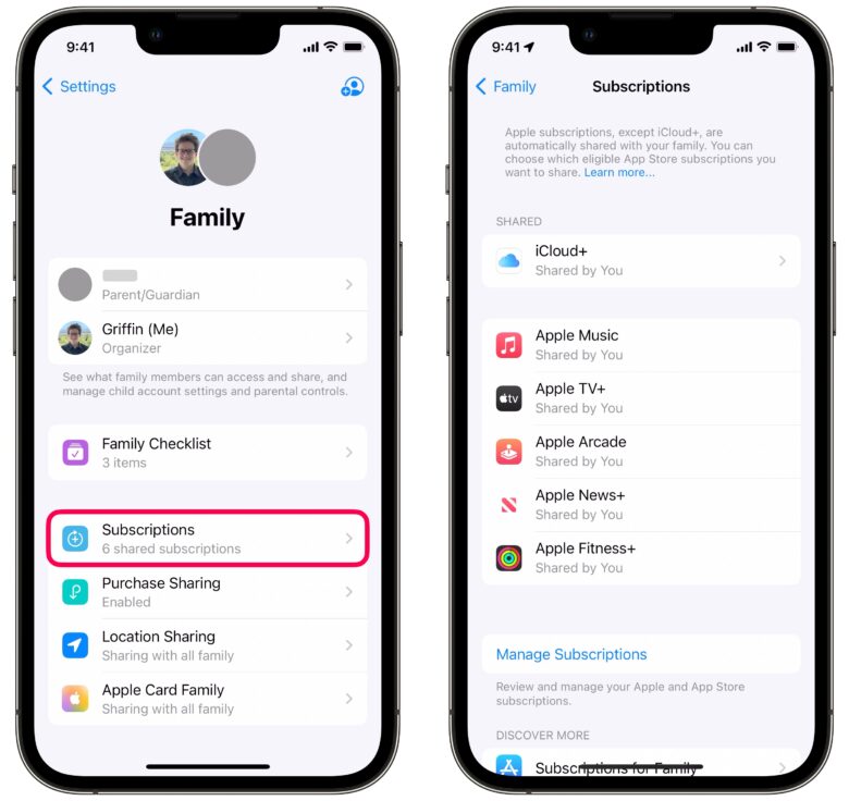Share Apple services in Settings