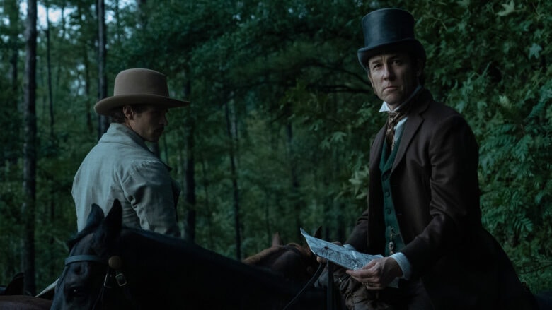 Brandon Flynn and Tobias Menzies in Manhunt on Apple TV+