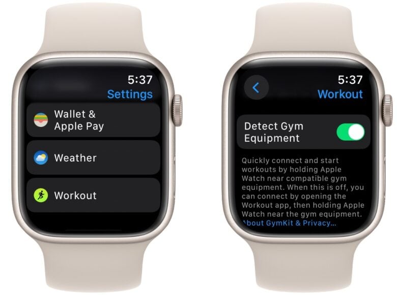 Turning on Detect Gym Equipment from Apple Watch