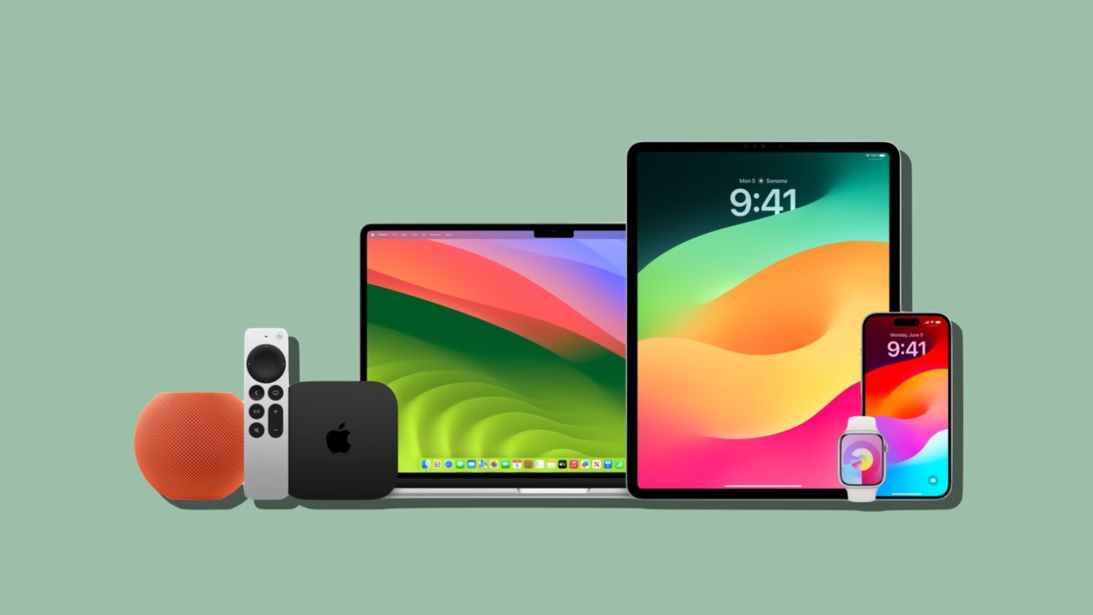MacBook, iPad, iPhone, Apple TV, Apple Watch, HomePod