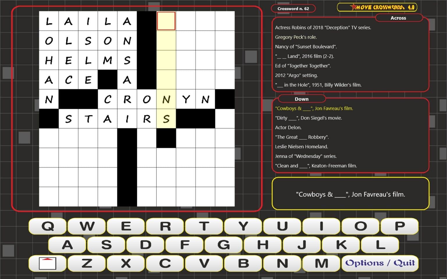 Movie Crosswords game on iPad (screenshot)