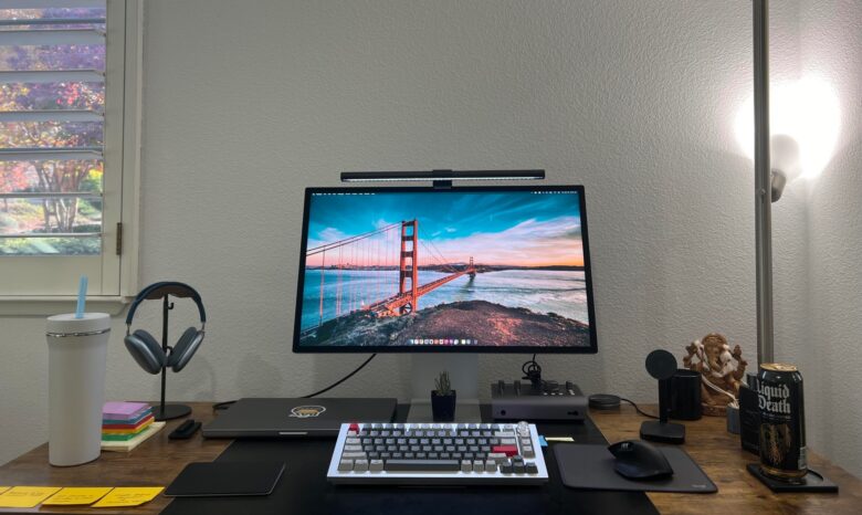 Computer setup with M2 Pro MacBook Pro and Studio Display
