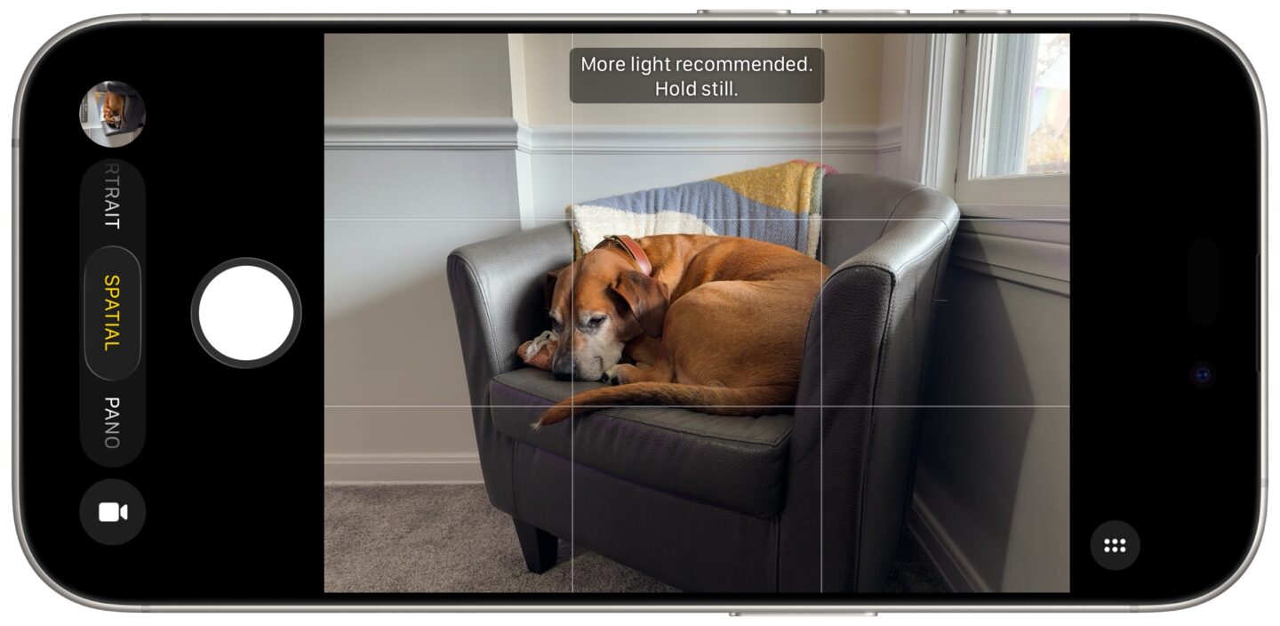Entering Spatial mode in the Camera app