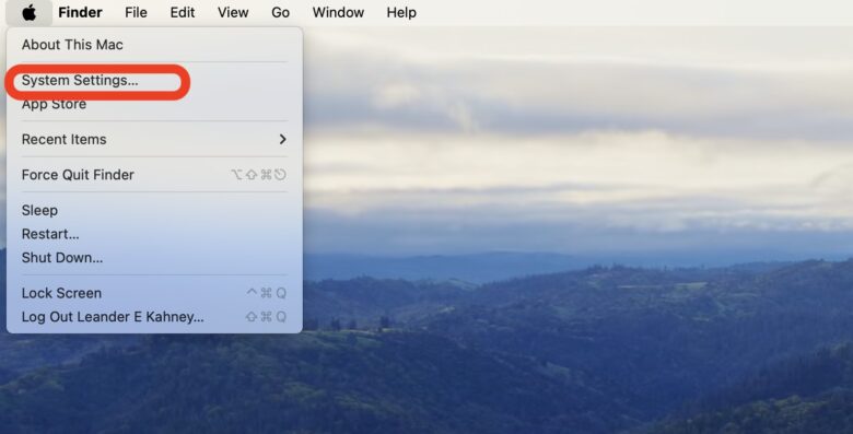 Screenshot showing Apple menu