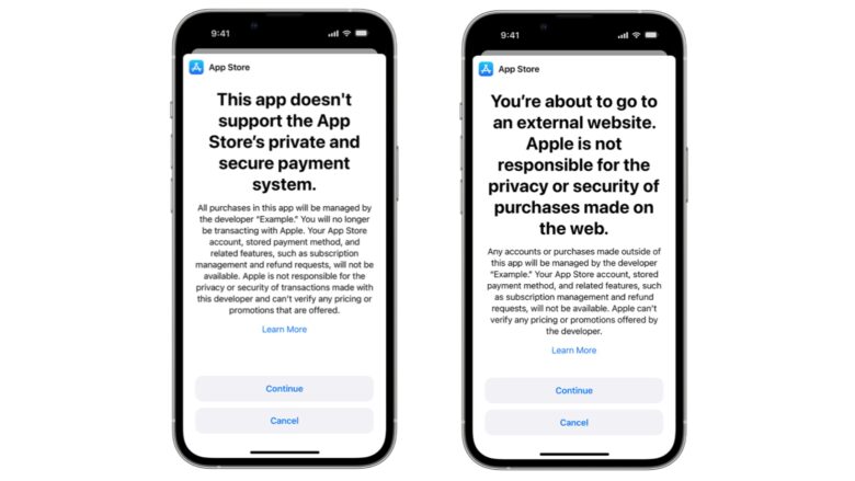 Non-Apple payment systems for in-app purchases come with warnings