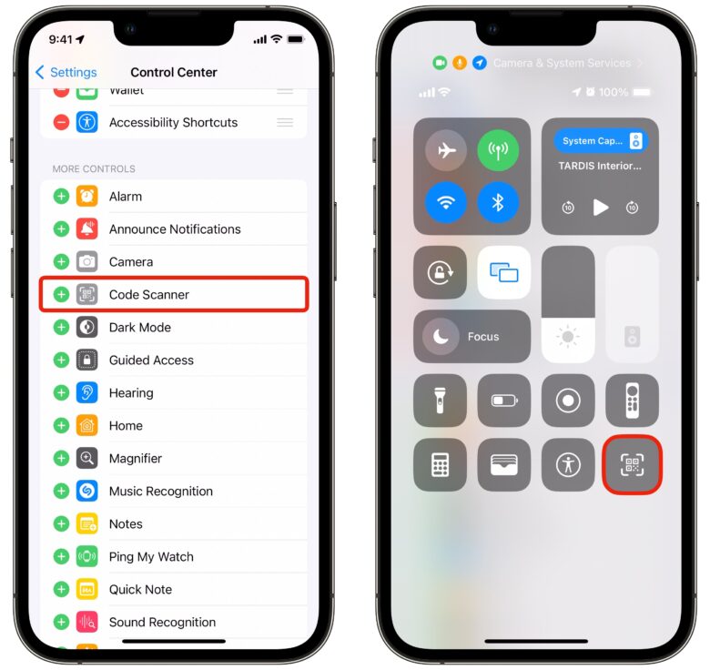 Adding the Code Scanner button to Control Center