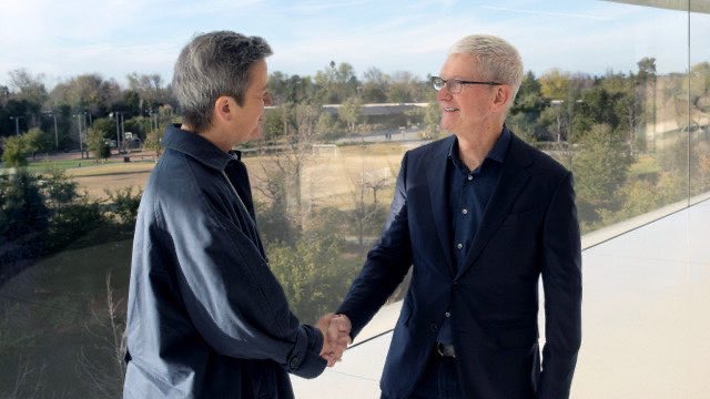 European Union's commissioner for competition Margrethe Vestager and APple CEO Tim Cook.