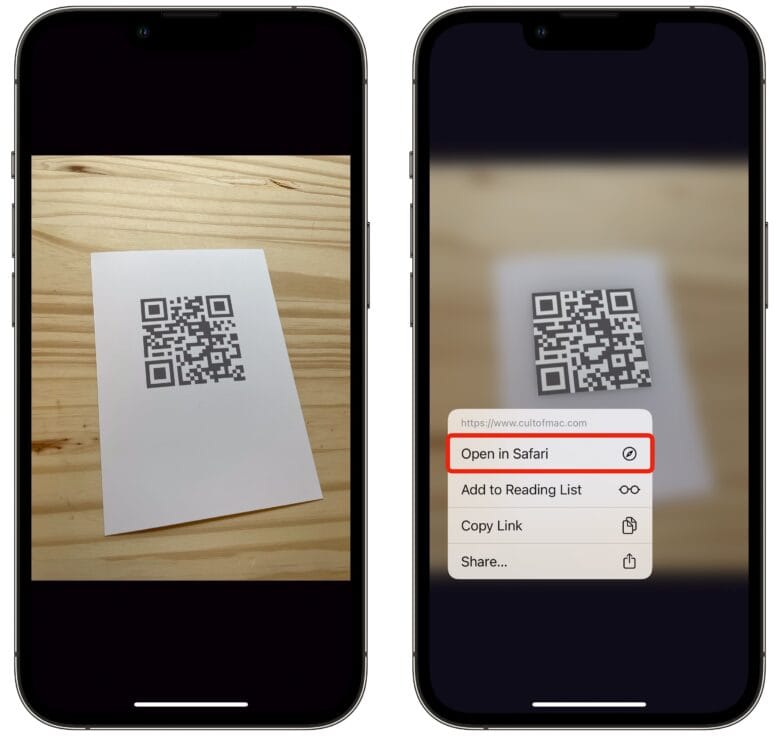 Opening a QR code from a photo