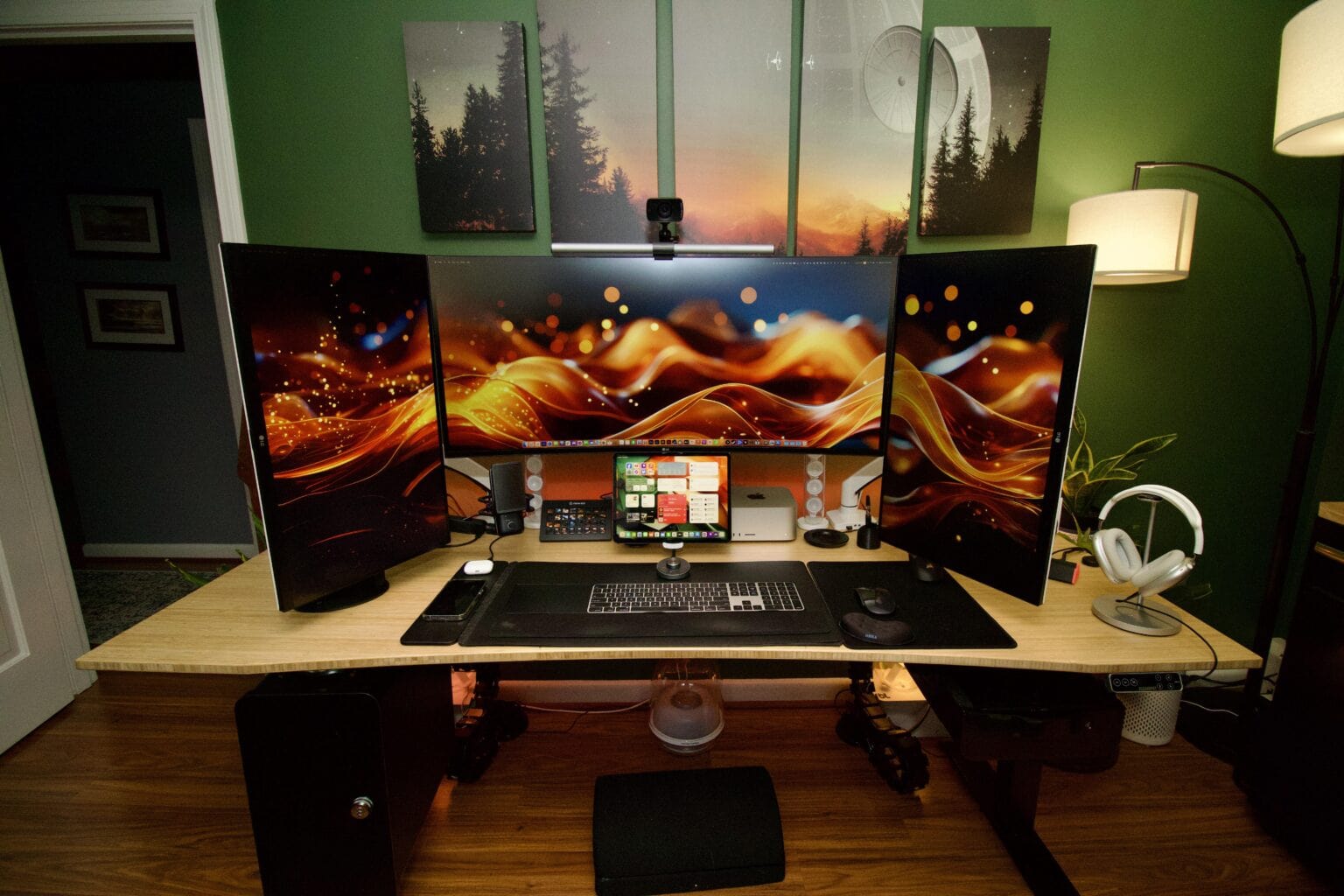 Mac Studio setup with three mounted displays