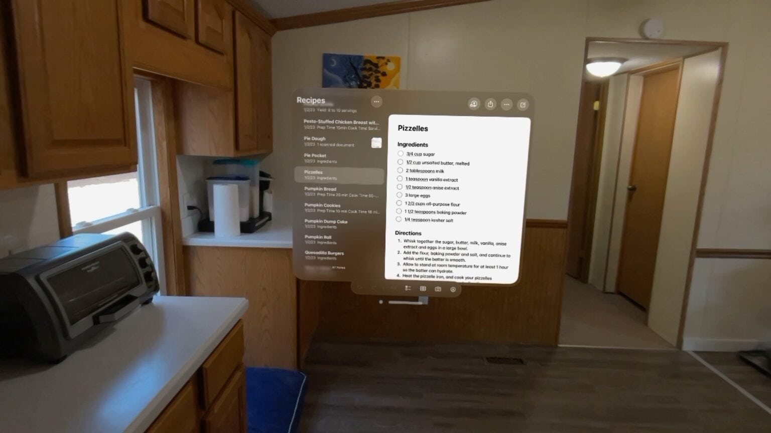 Screenshot of a recipe for pizzelles floating in a kitchen