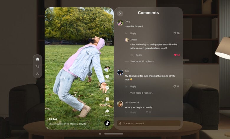 TikTok Vision Pro app screenshot with comments