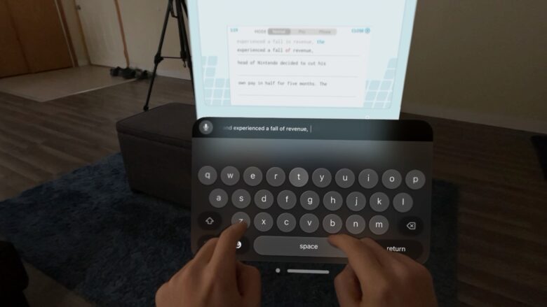 Typing on the Vision Pro virtual keyboard