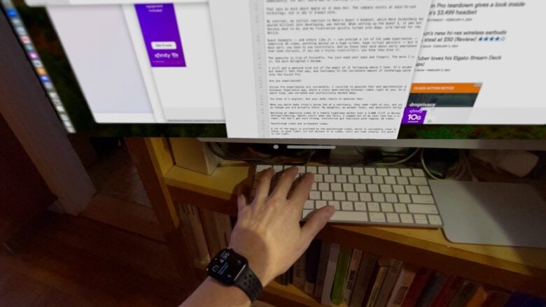 Vision Pro Mac Virtual Display Mac Virtual Display allows you to see your Mac's screen displayed on a giant scale.